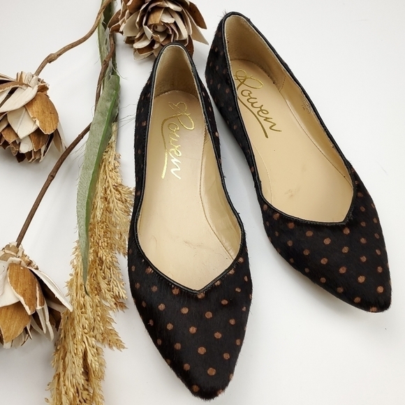 Rowen Faux Fur Black Tan Polka Dot Flats 7m - Picture 7 of 7